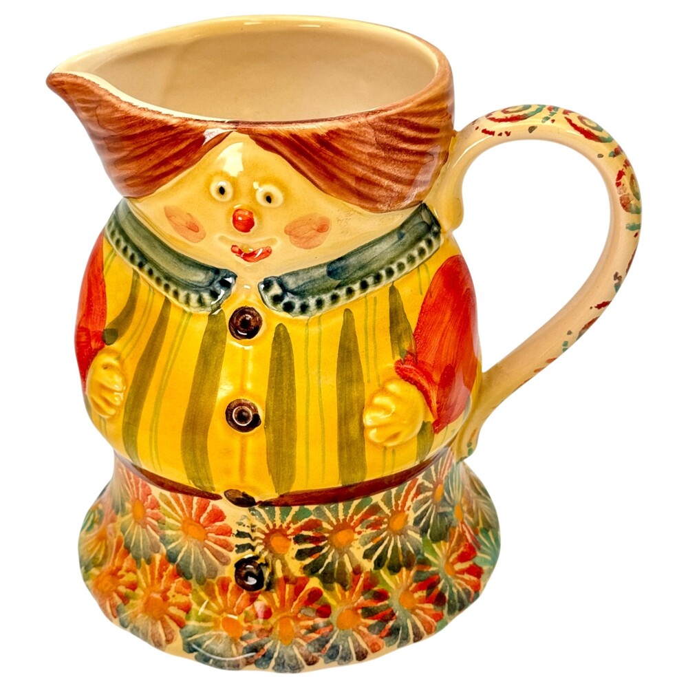 Hand Painted Ceramic Figure Italian Woman Floral Country Pottery Pitcher Italy